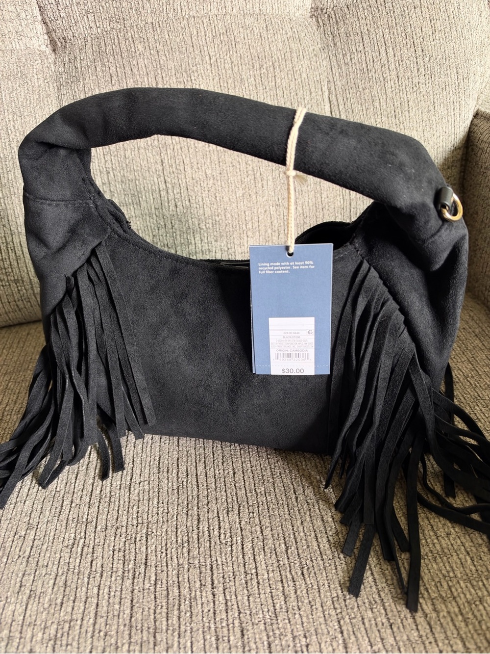 Fringe Hobo Shoulder Bag - Black